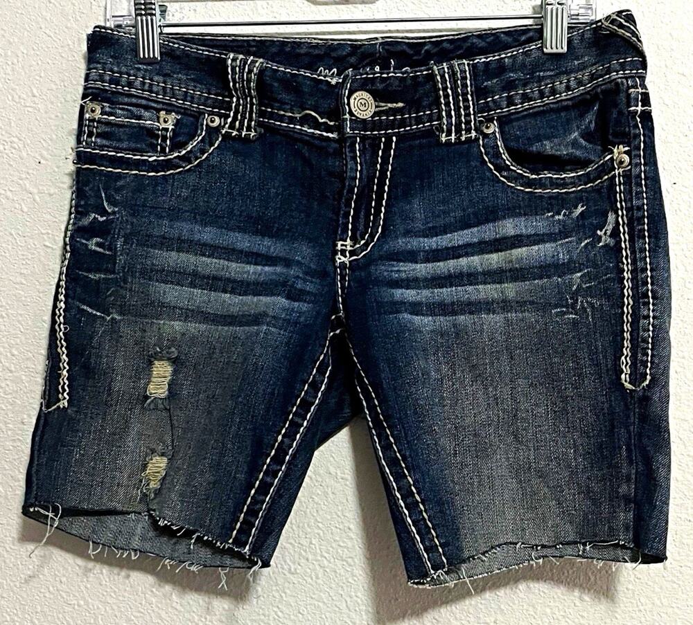 Maurices Girls Blue Dark Wash Denim Shorts Flat Front Pockets Size 5/6 REG